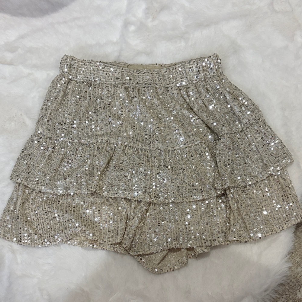 Sparkling Silver Tiered Kids Skirt